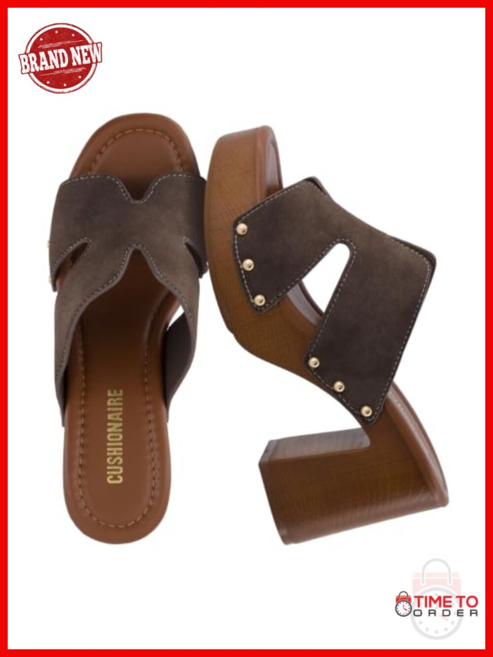 Cushionaire Chunky Block Heel Sandals Slip On Open Toe Faux Suede Women's
